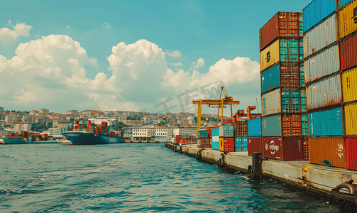 港口贸易摄影照片_伊斯坦布尔海运和集装箱港口