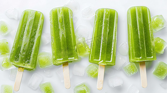 冰棍摄影照片_绿色冰棍夏天甜品图片