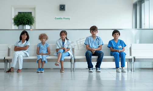 护士和男孩在候诊区