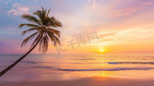 日落大海摄影照片_热带海滩上美丽日落摄影图