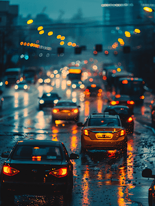 街道夜摄影照片_雨夜的城市交通