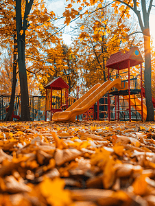秋天城市公园的游乐场