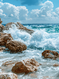 海浪冲击着阿鲁巴岛的圆形岩石