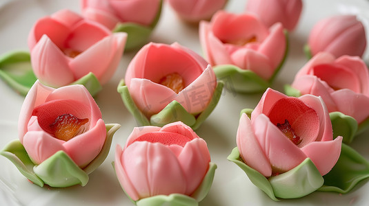 精致的粉色花朵甜品图片