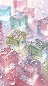 清凉夏日背景图片_夏日3D粉色清新透明冰块手机壁纸1背景