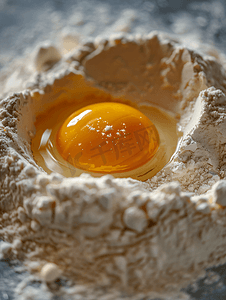 碗里放着一堆面粉和碎鸡蛋