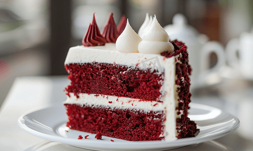 盘子上的红色天鹅绒蛋糕