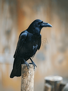 可爱自然摄影照片_可怕的呱呱叫的乌鸦坐在杆子上