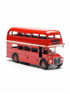 复古游乐园摄影照片_孤立的红色巴士双层玩具复古风格是白色背景剪裁路径