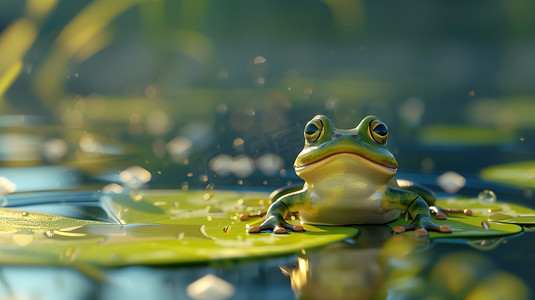 墨绿色青蛙摄影照片_夏天荷叶上的青蛙摄影配图