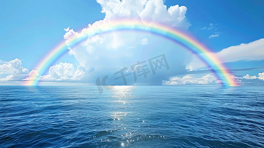 大海波浪彩虹蓝天摄影照片