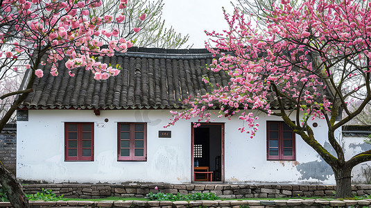 建筑中式花朵草木摄影照片