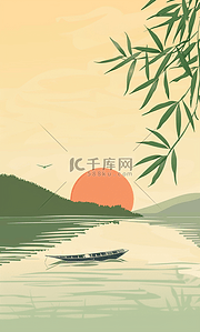 中式山水图背景图片_国风传统节日端午节山水背景图