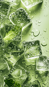 清夏日背景图片_夏日3D绿色清新透明冰块手机壁纸背景图片