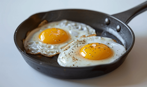 卡通油锅摄影照片_热油锅中煎两个鸡蛋