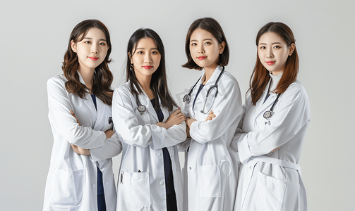 女医护人员摄影照片_身穿白大褂的亚洲女医护人员拒绝