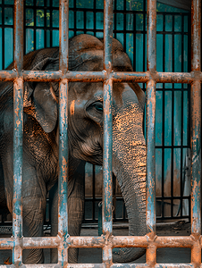 俘虏摄影照片_动物园笼中的大象图片