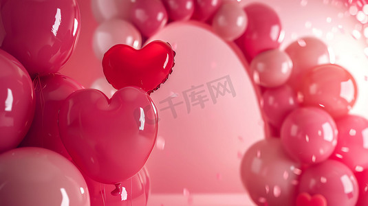 粉色红色爱心气球摄影照片