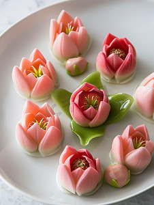 精致的粉色花朵甜品高清摄影图