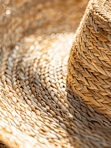 编织结构摄影照片_抛光东洋纤维制成的草帽细节