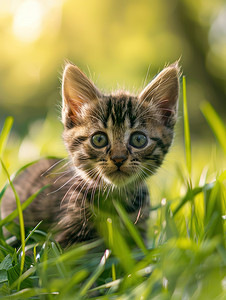 草地女孩儿摄影照片_公园草地的小猫可爱摄影配图