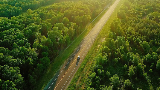 绿色森林的公路道路照片