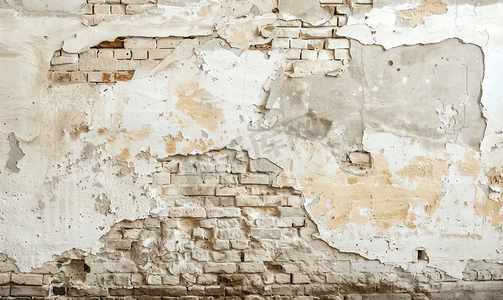 颠簸摄影照片_旧建筑墙壁的一部分灰泥已损坏