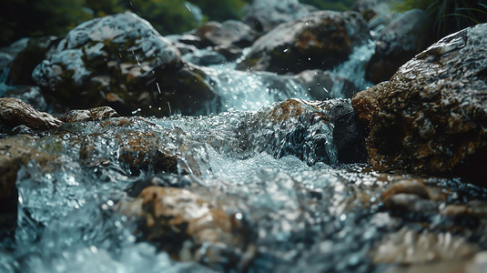 河流岩石瀑布树林摄影照片