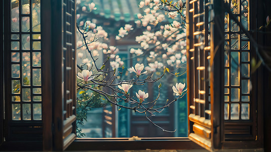 木头碗筷摄影照片_窗户木头花朵镂空摄影照片