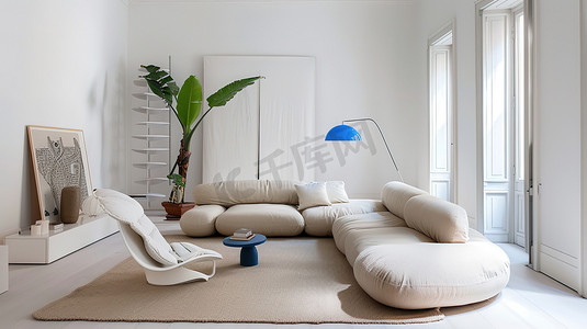 家具摄影照片_简约舒适的客厅白色家具高清图片