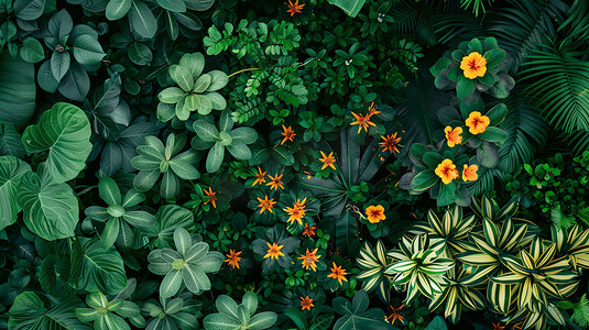 橙色花朵绿植草丛摄影照片