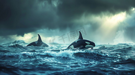 海上海浪鲸鱼虎鲸摄影照片