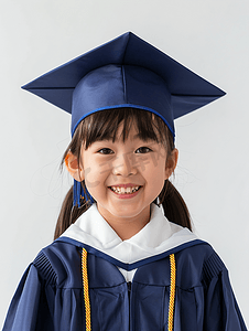 快乐的亚洲小学生在毕业帽中毕业