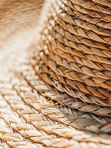 编织结构摄影照片_抛光东洋纤维制成的草帽细节