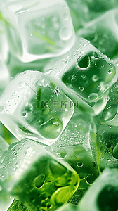 清凉夏日背景图片_夏日3D绿色清新透明冰块手机壁纸背景