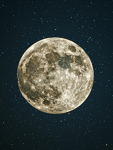 蓝色夜背景摄影照片_夜空中的满月和星星