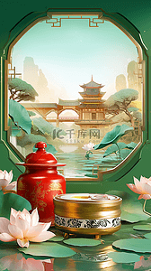 中式复古传统节日国风端午节场景背景图片