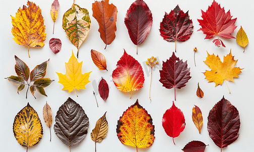秋天树落叶摄影照片_上面是各种斑驳的秋叶