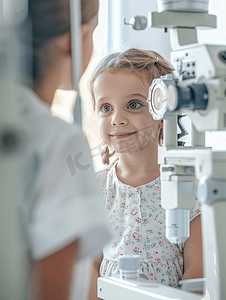拜访年轻医生眼科医生的小女孩