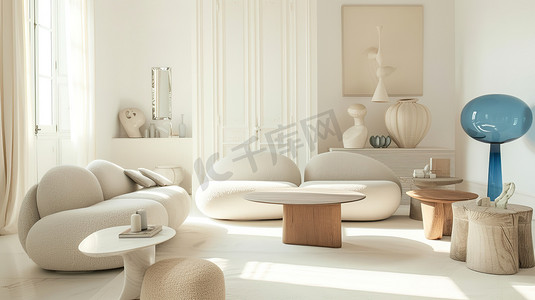 简约舒适的客厅白色家具高清图片