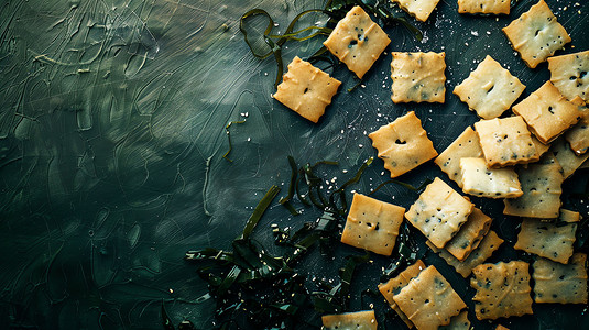 海苔饼干堆叠零食摄影照片