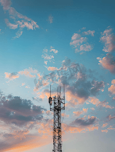背景天空和白云的电话塔晚上拍摄