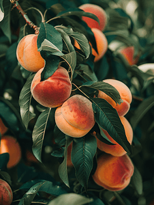 桃树枝上的天然水果桃子