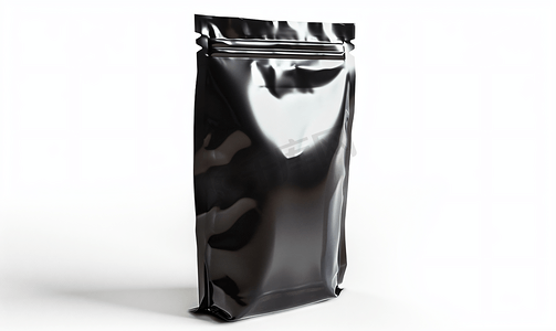 香包设计摄影照片_白色背景上带有剪裁路径的空白铝箔塑料袋咖啡袋