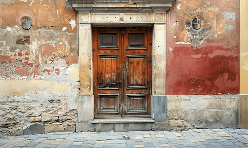 老城区街道上的老门