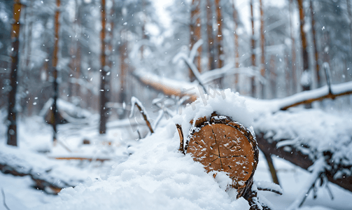 冬季倒下的树树枝上的积雪云杉树倒下冬季森林