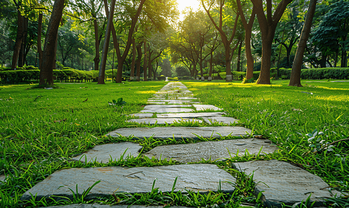 绿草公园里的石路