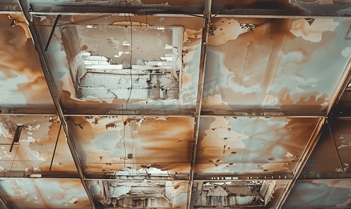 水损坏天花板屋顶棕色污渍办公楼
