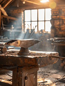 农村铁匠铺里有钳子和锤子的铁砧