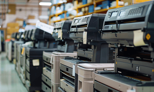 新组装的复印机在工厂排队